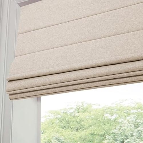 Artdix Blackout Roman Shades for Windows, Beige Cordless Custom Roman Shades for Indoor Windows, Light Filtering Roman Shade Blind for Inside and Outside Mount