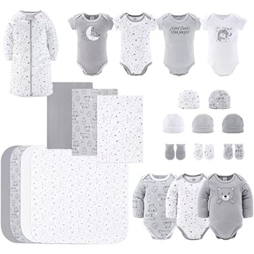 The Peanutshell Newborn Clothes & Accessories Set - 23 Piece Layette Gift Set - Fits Newborn to 3 Months - Grey Celestial & Bear