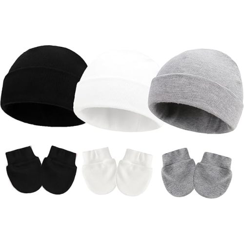 UTTPLL Newborn Hats Mittens Set Toddler Girls Boys Cotton Nursery Hospital Beanie No Scratch Gloves Unisex Baby Infant Caps