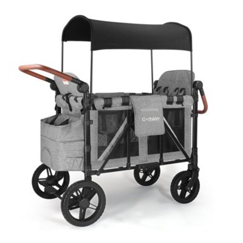 Cochildor Elite Pro Stroller Wagon, All-Terrain Heavy Duty 4-Seater Wagon Stroller with 300lb Capacity, 1-Hand Fold Design, High Seats with 5-Point Harness, Adjustable Canopy & Handlebars, Ligh Grey