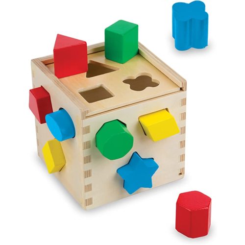 Melissa & Doug Shape Sorting Cube - Classic Wooden Toy With 12 Shapes - Classic Kids Toys, Classic Wooden Toddler Toys, Shape Sorter Toys For Toddlers Ages 2+