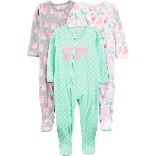 Simple Joys by Carter's Toddlers and Baby Girls' Loose-Fit Flame Resistant Fleece Footed Pajamas, Pack of 3