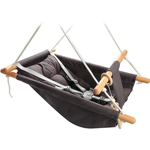 Baby Swing Outdoor and Indoor, Baby Hammock Toddler Swings, Baby Swing Outside Comfortable Wooden Midew Proof, Adjustable 5-Point Safety Belt, Great Gift for Baby Boys Girls Kids,Dark Grey