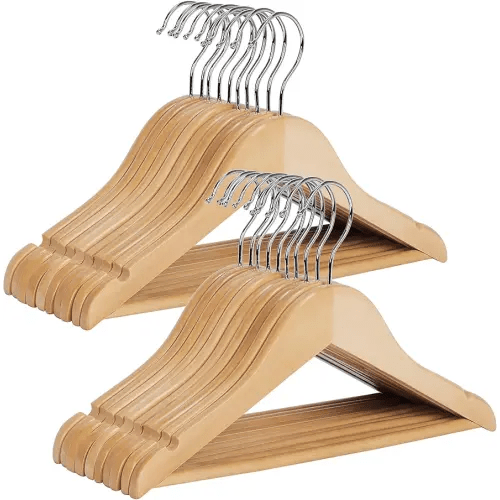 StorageWorks Baby Hangers 20 Pack, Maple Wood Clothes Organizer for Toddler, Kids Wooden Hanger with Pant Bar for Closet, Natural Maple Wood Color