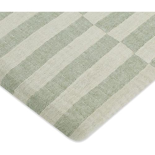 Babyletto Muslin Baby Bassinet Sheets for Girls & Boys - GOTS Certified Breathable Organic Cotton Cover - 360° Fitted, Premium, Soft & Cozy Rectangle Bedside Bassinet Sheets, Moss Green Offset Stripe