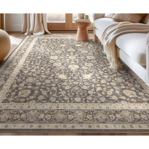 Well Woven Asha 9 x 13 (ft) Polyester Charcoal Brown Rectangular Indoor Medallion Vintage Spot Clean Only Pet Friendly Area rug in the Rugs department at Lowes.com