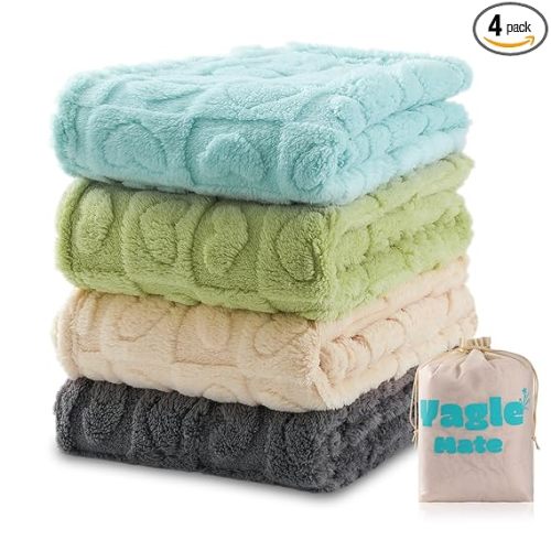 4 Pcs Baby Blankets for Boys Soft Toddler Small Blanket for Daycare, Fleece Kid Mini Blanket for Crib Baby Shower, 30 X 40, Blue Green White Grey