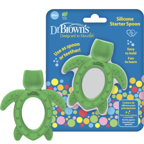 Dr. Brown's Silicone Starter Spoon and Teether for Babies and Infants, Turtles, 1 Pack, 4m+