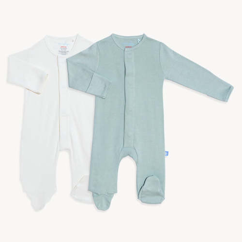 sage & sand organic cotton magnetic footies | 2 set