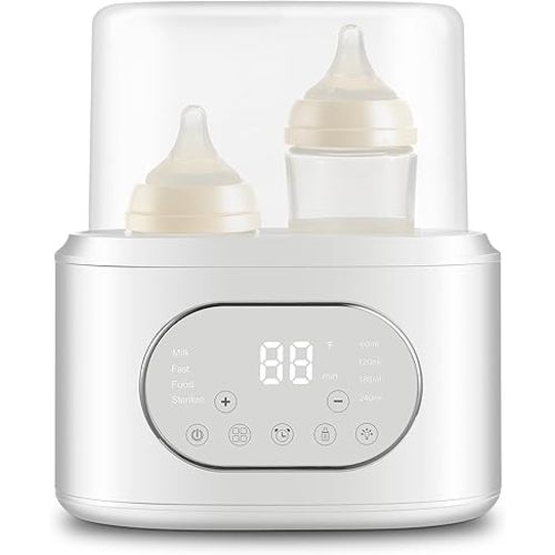 Bottle Warmer, AMZBABYCHEF Fast Baby Bottle Warmer for Breastmilk & Formula, Double Bottle Warmer for All Bottles with Smart Temperature Control, Keep 24H, Heat Baby Food