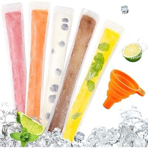 FEBSNOW 160 Disposable Ice Popsicle Mold Bags BPA Free Freezer Tubes With Zip Seals For Healthy Snacks,Yogurt Sticks,Juice & Fruit Smoothies,Ice Candy Pops Comes With A Funnel (7.5"x2")