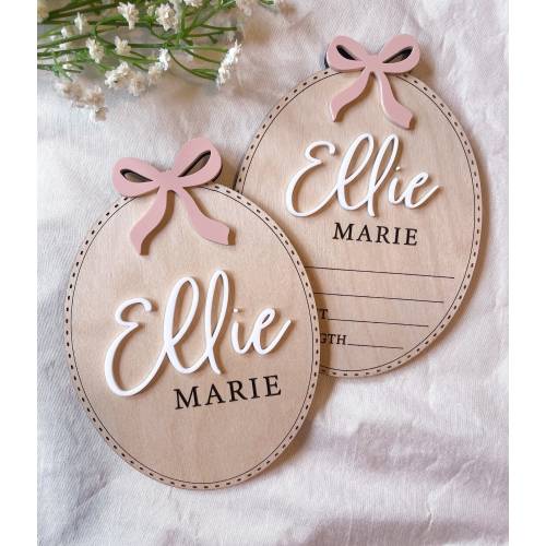Bow Birth Announcement Sign | Bow Birth Stats Sign | Baby Announcement Sign | Newborn Stats | Engraved Baby Sign | Bow Baby Name Sign