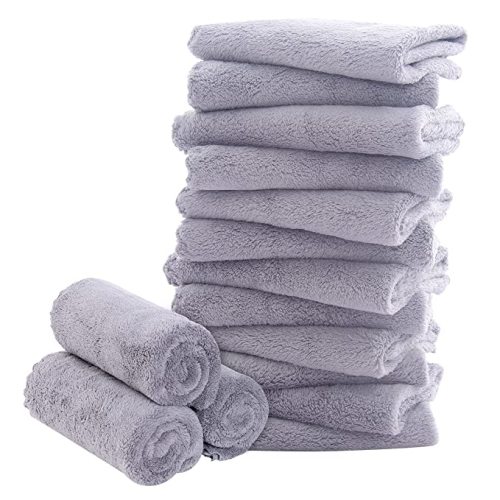 16 Pack Baby Washcloths - Luxury Coral Fleece - Extra Absorbent and Soft Wash Clothes for Newborn, Infants and Toddlers - Suitable for Sensitive Skin and New Born - Baby Shower - Light Grey,10x10 Inch - 10x10 Inch (Pack of 16)