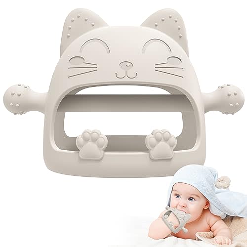 Baby Teether-Teething Toys for Babies 0-6 Months-Silicone Teething Mitt with Cute Cat Shape Baby Toys 6 to 12 Months,Newborn Essentials Must Haves for Teething Relief,Ideal Baby Shower Gifts for Moms