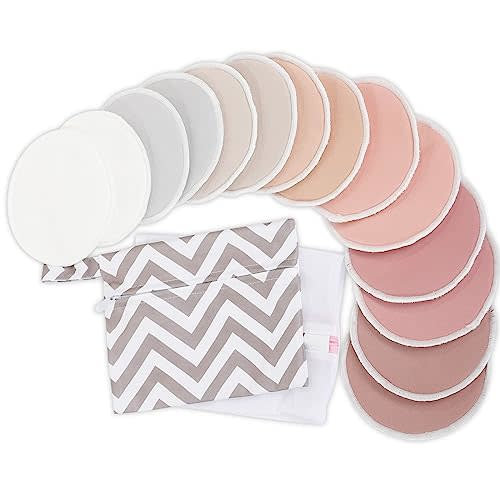 Reusable Nursing Pads for Breastfeeding, 14-Pack - 4-Layers Viscose Derived from Bamboo Nursing Pads, Breastfeeding Pads, Washable Breast Pads, Organic Maternity Pads, Nipple Pads (Lovelle, L 4.8")