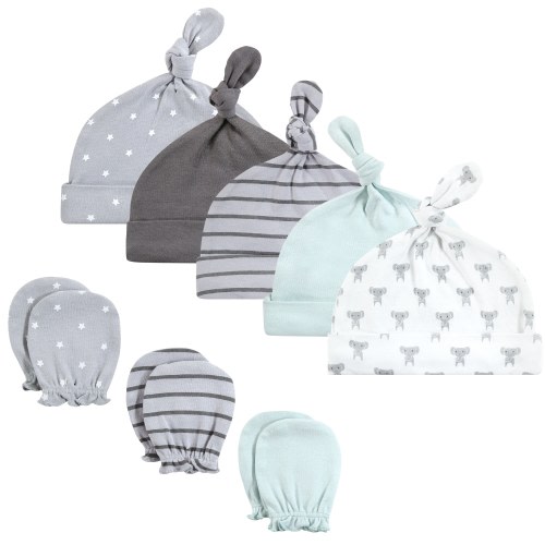 Hudson Baby Unisex Baby Cotton Cap and Scratch Mitten Set, Modern Elephant, 0-6 Months - Modern Elephant
