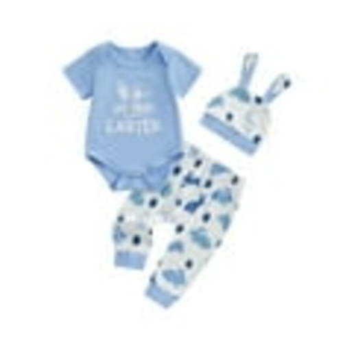 Bagilaanoe 3pcs Newborn Easter Outfits Baby Boys Pants Set Letters Long Sleeve Romper Tops + Leggings + Hat 3M 6M 12M 18M Infant Casual Clothes