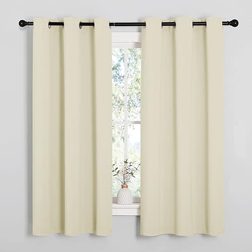 NICETOWN Kitchen Curtains for Decoration, Thermal Insulated Grommet Room Darkening Draperies/Panels for Laundry (Beige, 2 Panels, W42 x L63 inches)