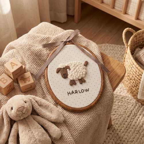 Farmhouse Nursery Decor Sheep, Custom Felted Lamb Art, Neutral Nursery Wall Art, 3D Wool Felt Animal Frame, Boho Room Decor