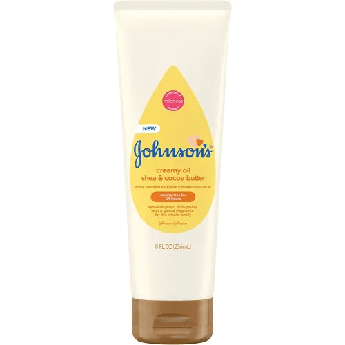 Johnson's Baby Creamy Oil for Baby with Shea & Cocoa Butter, Moisturizing Body Lotion with Gentle Fragrance, Hypoallergenic, Non-Greasy, Paraben-Free, Phthalate-Free and Dye-Free, 8 fl. oz