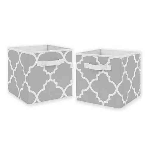 Sweet Jojo Designs Trellis Fabric Storage Bins in Grey (Set of 2)