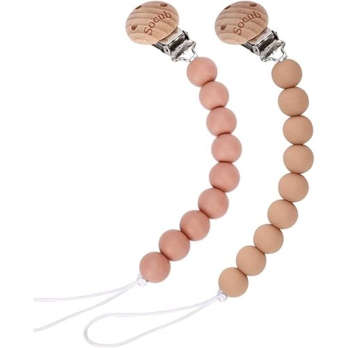 Socub Silicone Baby Pacifier Clip, Pacifier Holder Fit Any Brand Pacifier, BPA Free, Best Newborn Shower Gift for Boy and Girl (Muted, Apricot)