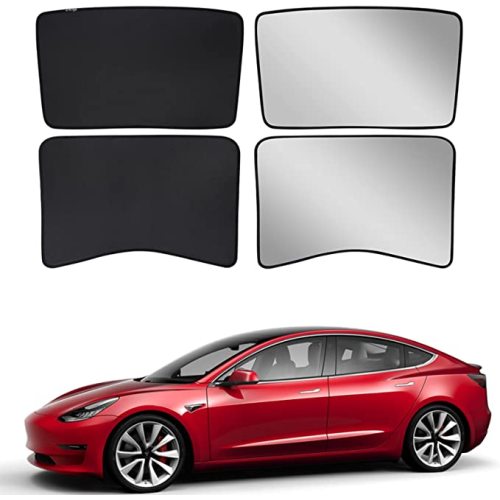 BASENOR Tesla Model 3 Sunshade Front & Rear Glass Roof Sun Shades with Skylight Reflective Covers Set of 4: 2017-2020 Model 3