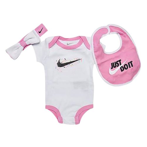 Nike 3Pc Swoosh Pop Infant/Toddler Clothing Set Size 0-6M, Color: White/Pink/Black-White