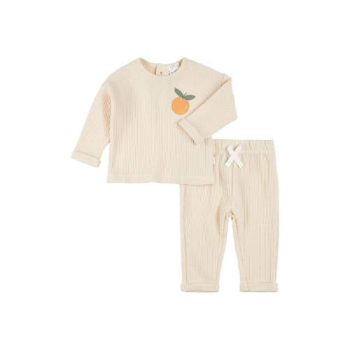 Orange Appliqué Thermal Knit Top & Pants Set