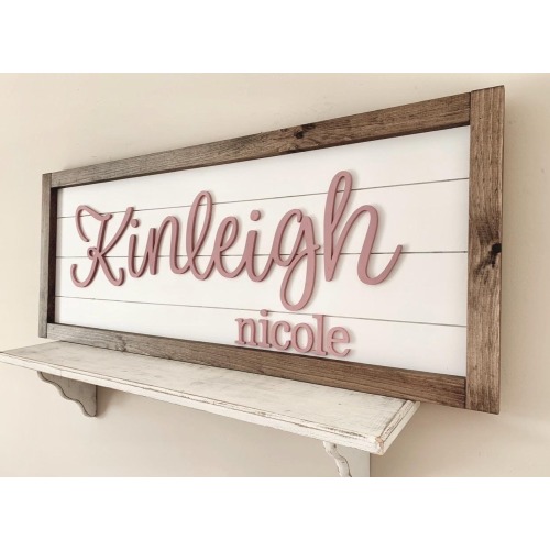 Baby Girl Nursery, Framed Nursery Art Decor, Wooden Name Sign Girl, Shiplap Sign, 3D Baby Name, First and Middle Name, Name Over Crib