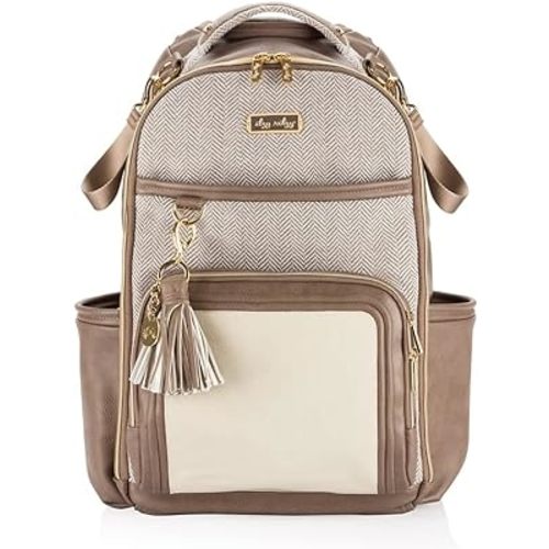 Itzy Ritzy Diaper Bag Backpack – Large Capacity Boss Plus Baby Backpack Diaper Bag Featuring 19 Pockets, Changing Pad, Stroller Clips, and Comfortable Backpack Straps, Vanilla Latte Boss Plus