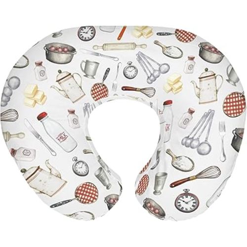 Fun Retro Kitchen Baby Nursing Pillow Covers for Boy Girl Vintage Kitchen Baking Nursery Feeding Pillowcase for Breastfeeding Pillows Soft Stretchy Bakery Removable Slipcover for Newborn Infant