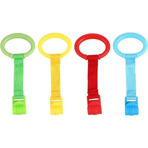 Kisangel 4pcs Baby Play Gym Baby Crib Pull Ring Baby Bed Stand Up Rings Nursery Baby Cot Rings Toddler Activity Kids Walking Training Tool