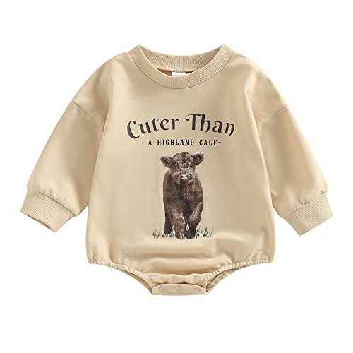 MAINESAKA Newborn Western Cowboy Outfits Baby Girl Boy Sweatshirt Romper Cow Printed Long Sleeve Bodysuit Romper Fall Outfits