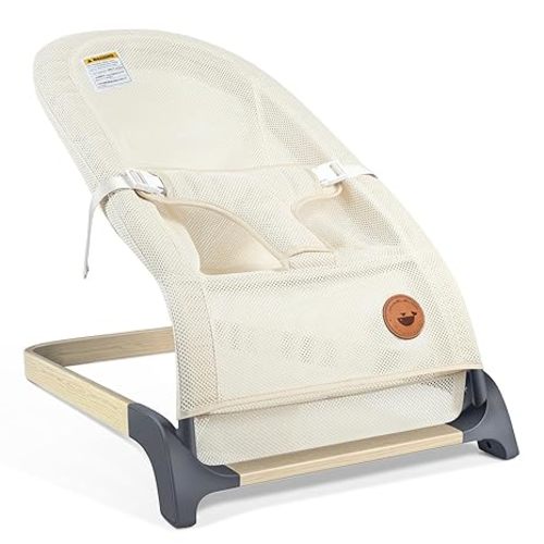 Baby Bouncer, Portable Bouncer Seat for Babies, Infants Bouncy Seat with Mesh Fabric, Natural Vibrations (Beige)