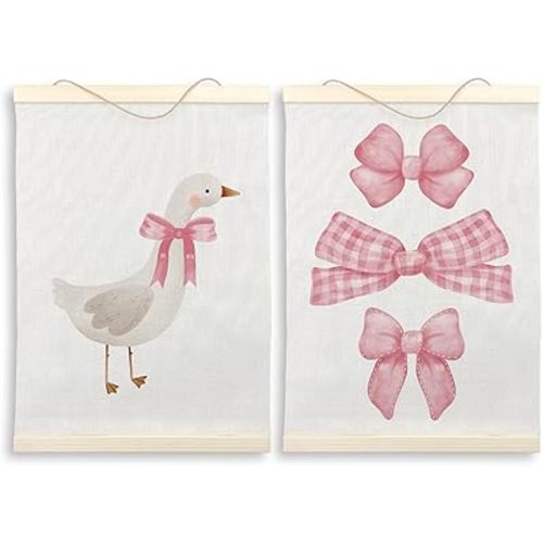 LKETW Goose with Pink Bow Poster Hanger Frame 12x16 inch Set of 2, Preppy Wall Art, Cute Goose Wall Art for Preppy Room Aesthetic, Coquette Girl Hanging Banner for Girls Bedroom Dorm Apartment Decor