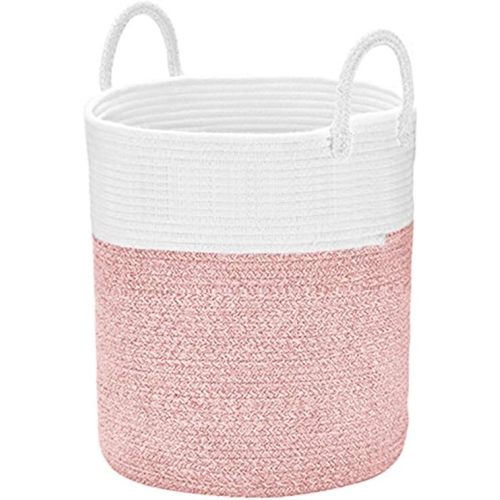 Spmor XXX-Large Storage Baskets Cotton Rope Basket Woven Baby Laundry Basket Sofa Throws Pillows Towels Toys or Nursery Cotton Rope Organizer Laundry Hamper with handles 20"x15.7"x15.7" Pink
