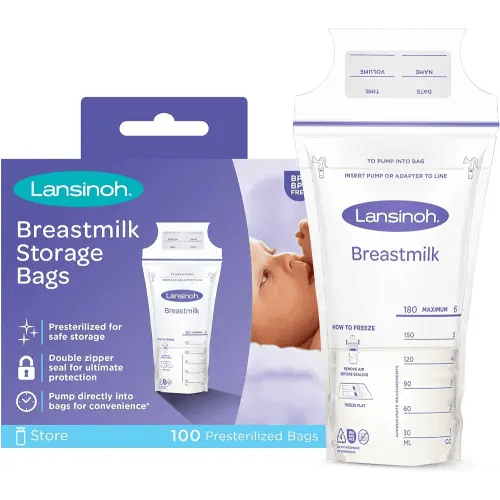 Lansinoh Breastmilk Storage Bags, 100 Count, 6 Ounce, Easy to Use Milk Storage Bags for Breastfeeding, Presterilized, Hygienically Doubled-Sealed, for Refrigeration and Freezing