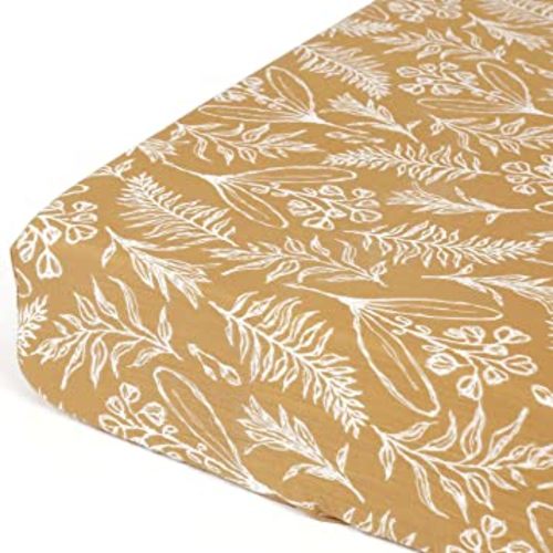 GRSSDER Soft Muslin Crib Sheet 1 Pack, 100% Cotton Crib Sheets for Boys and Girls, Fit Standard Crib Mattresses 52" x 28" Safe and Snug, Yellow Leaves