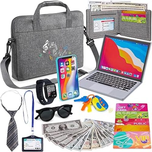 Play Wallet for Boys with Briefcase, 32Pcs Kids Wallet Pretend Play Toys, Toddler Purse Accessories, Laptop Computer, Toy Keys, Phone, Kids Toys, Christmas & Birthday Gift for Boys Ages 3 4 5 6 7 8+