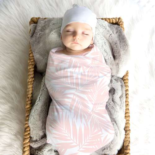 Palm Leaves Light Coral Swaddle Blanket