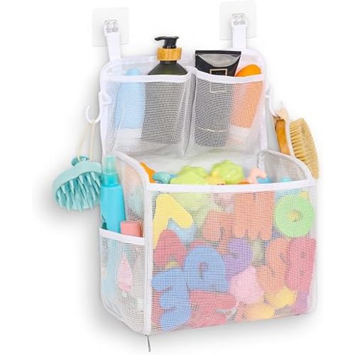 Bath Toy Storage, Goowin Bath Toy Holder, Large Openings Bath Toy Organizer, Large Capacity Bathtub Toy Storage, Mesh Bath Toy Holder for Bathtub, Multi Use Bath Tub Toy Holder For Bathroom, White