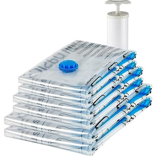 Amazon Basics Vacuum Compression Storage Bags with Hand Pump - 6-Pack (2 Jumbo, 2 Large, 2 Medium)