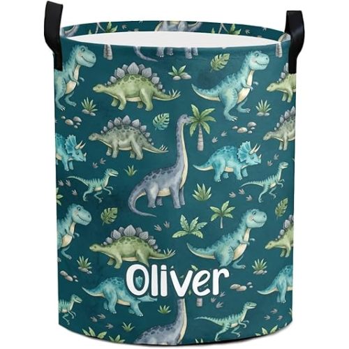 Personalized Dinosaurs Laundry Hamper with Name for Kids Custom Canvas Storage Bin for Nursery Shower Gift Boys Girls Large Toy Organizer
