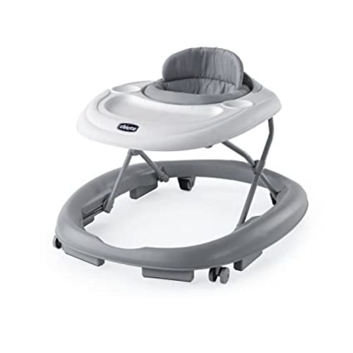 Chicco Mod Walker Foldable Infant Walker, 3 Height Adjustments, BPA-Free Tray with 2 Cup Holders, Brake Pads, for Children up to 26 lbs., Space-Saving Compact Fold, Grey/Grey