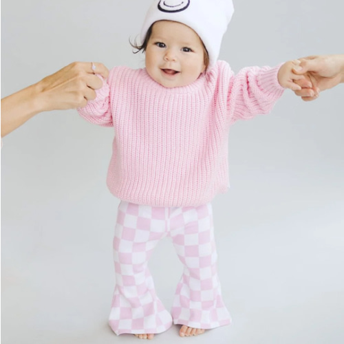 Checkered Flare Pants | Pink