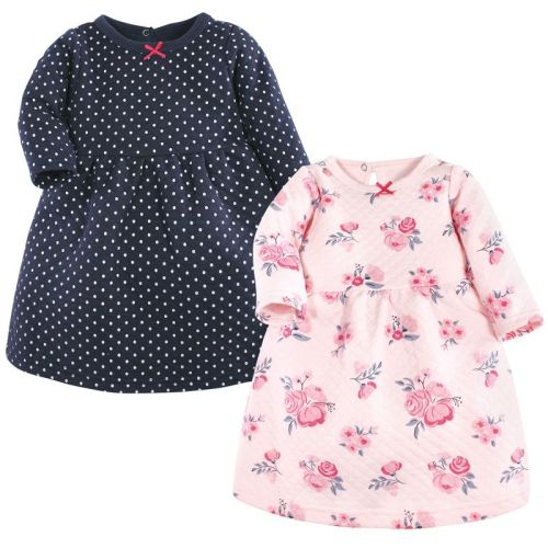 Hudson Baby Infant Girl Cotton Dresses, Pink And Navy Floral, 3-6 Months