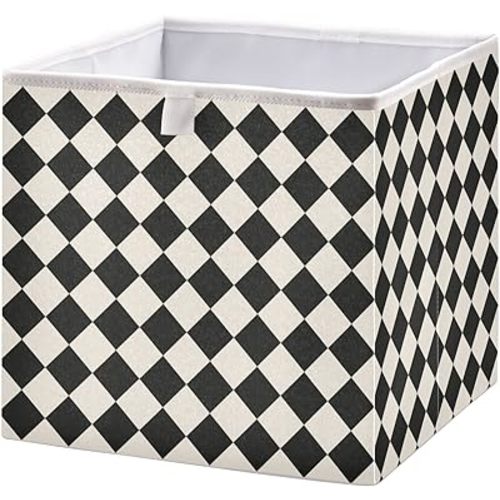 CaTaKu Black and White Checkered Cubes Storage Bins 11 inch Collapsible Fabric Storage Baskets Shelves Organizer Foldable Decorative Bedroom Storage Boxes for Organizing Home