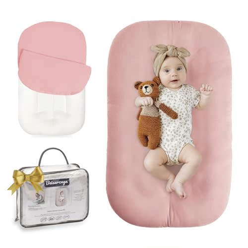 Baby Lounger for Newborn - Snuggle Cozy Me Lounger | Breathable Soft Cotton, 0-24 Months Portable Playtime Baby Nest, Newborn Baby Essentials Gifts- Petal (1 Lounger + 1 Cover)