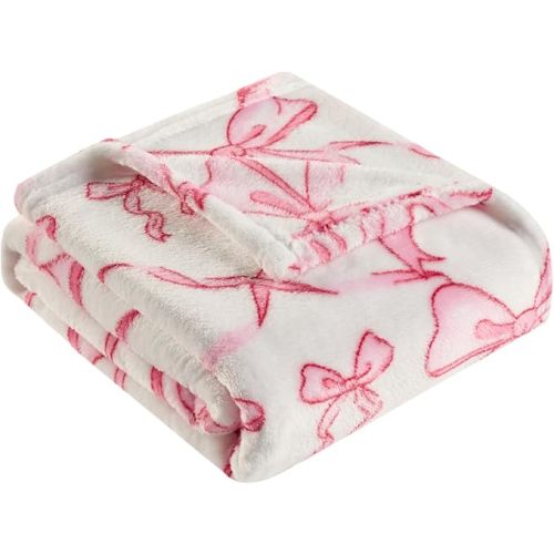 Pink Bow Baby Blankets for Girls-Soft Cute Fleece Baby Blanket-Fluffy Infant Newborn Toddler Receiving Blankets for Crib Stroller, Pink Bow Decorate Festivals Dirthdays, 30x40 Inches